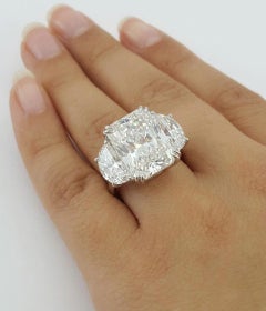 Magnificent 10 Carat GIA Cushion Brilliant Cut Diamond Three-Stone Ring