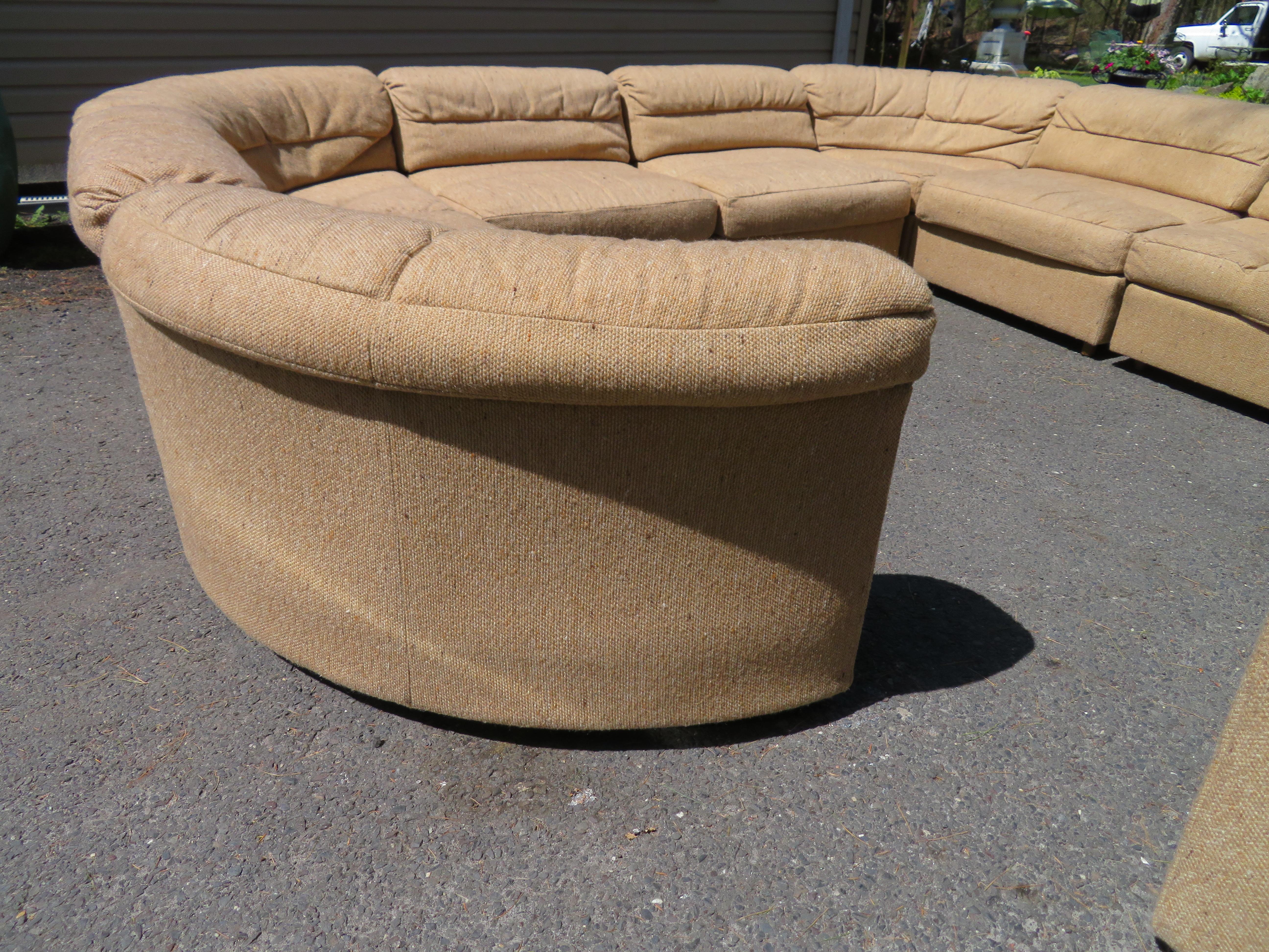 Magnificent 10 Piece Milo Baughman Style Curved Cube Sofa Sectional Mid-Century 9