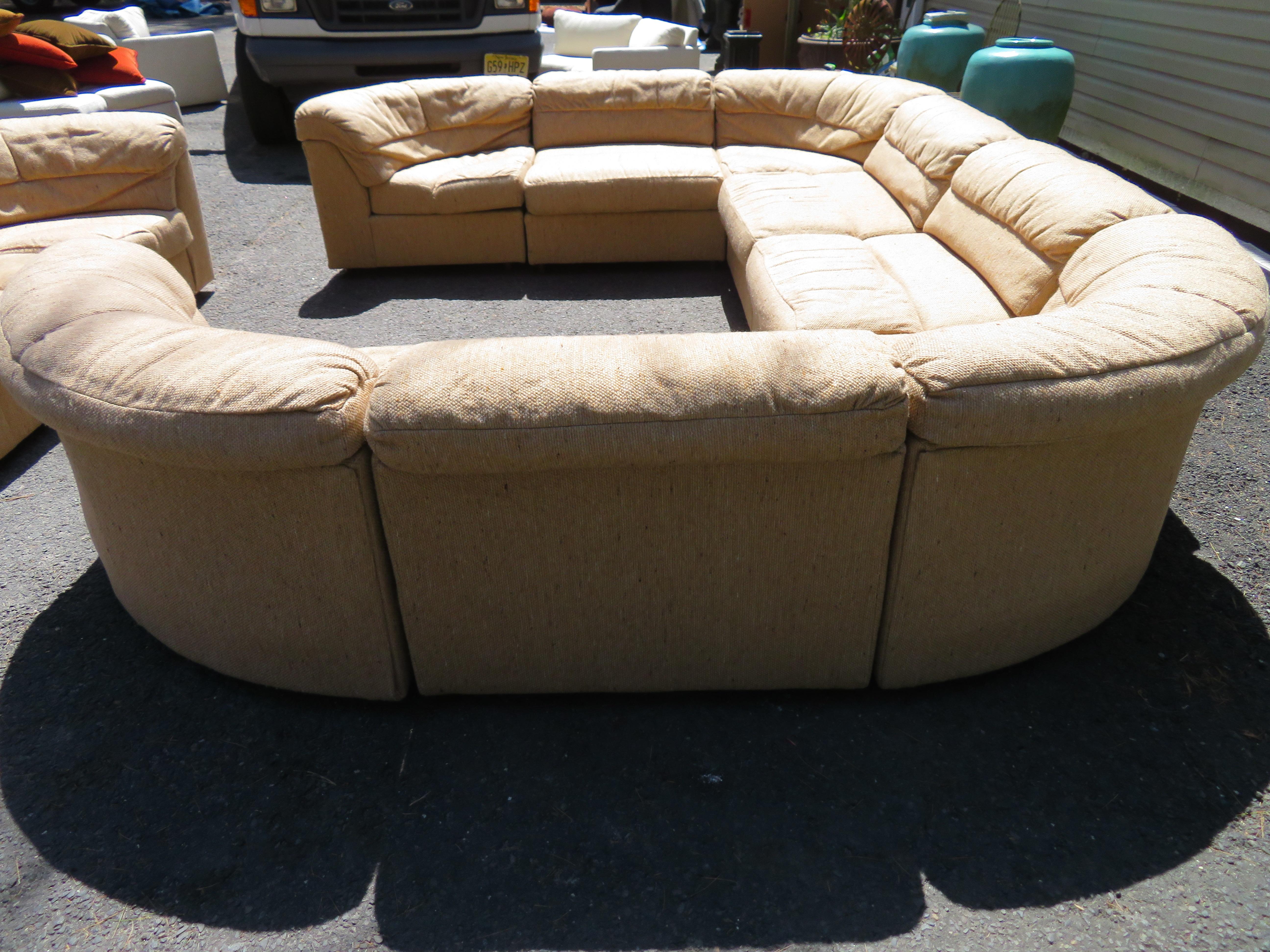Magnificent 10 Piece Milo Baughman Style Curved Cube Sofa Sectional Mid-Century 12