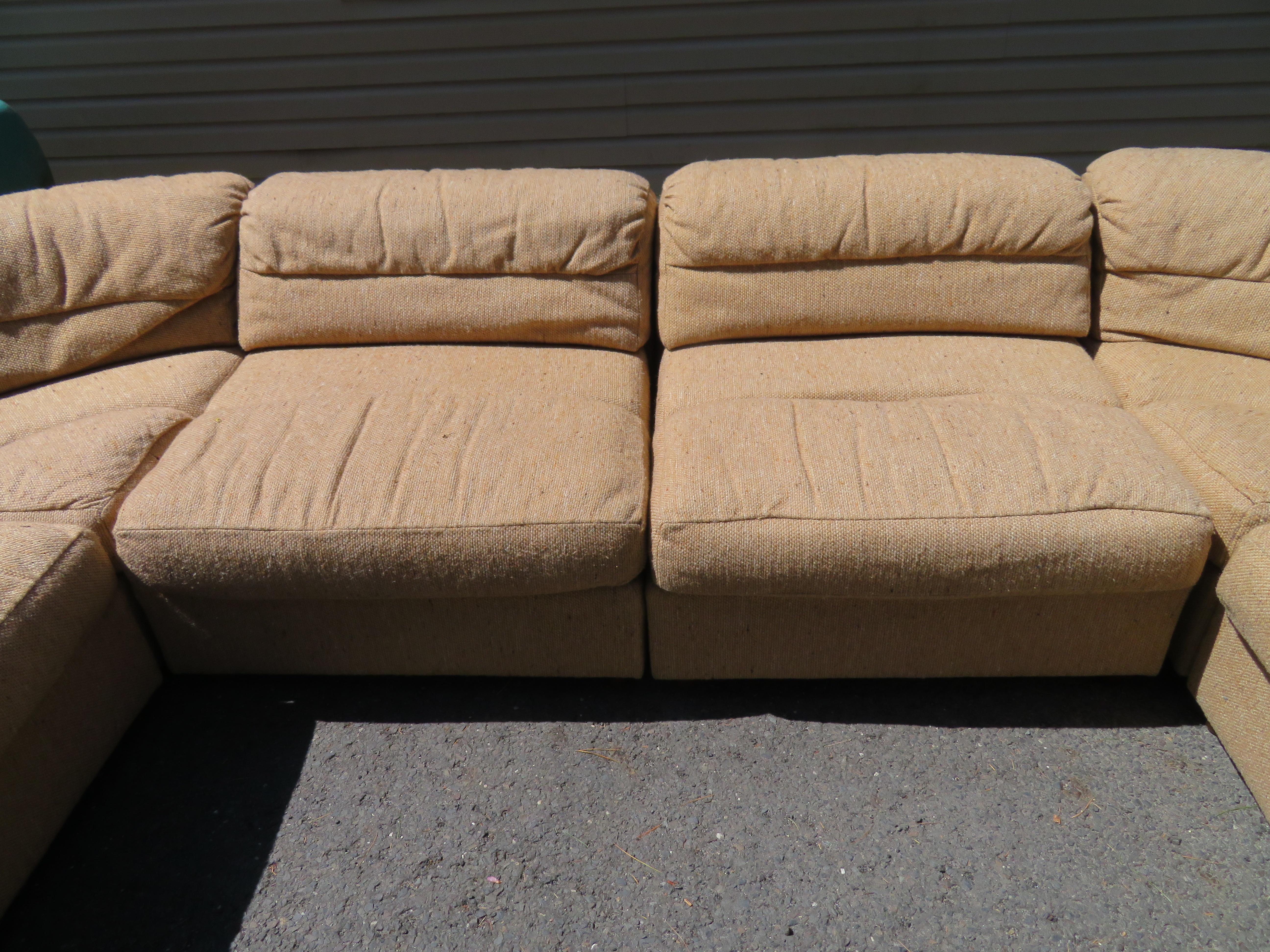 Magnificent 10 Piece Milo Baughman Style Curved Cube Sofa Sectional Mid-Century 1