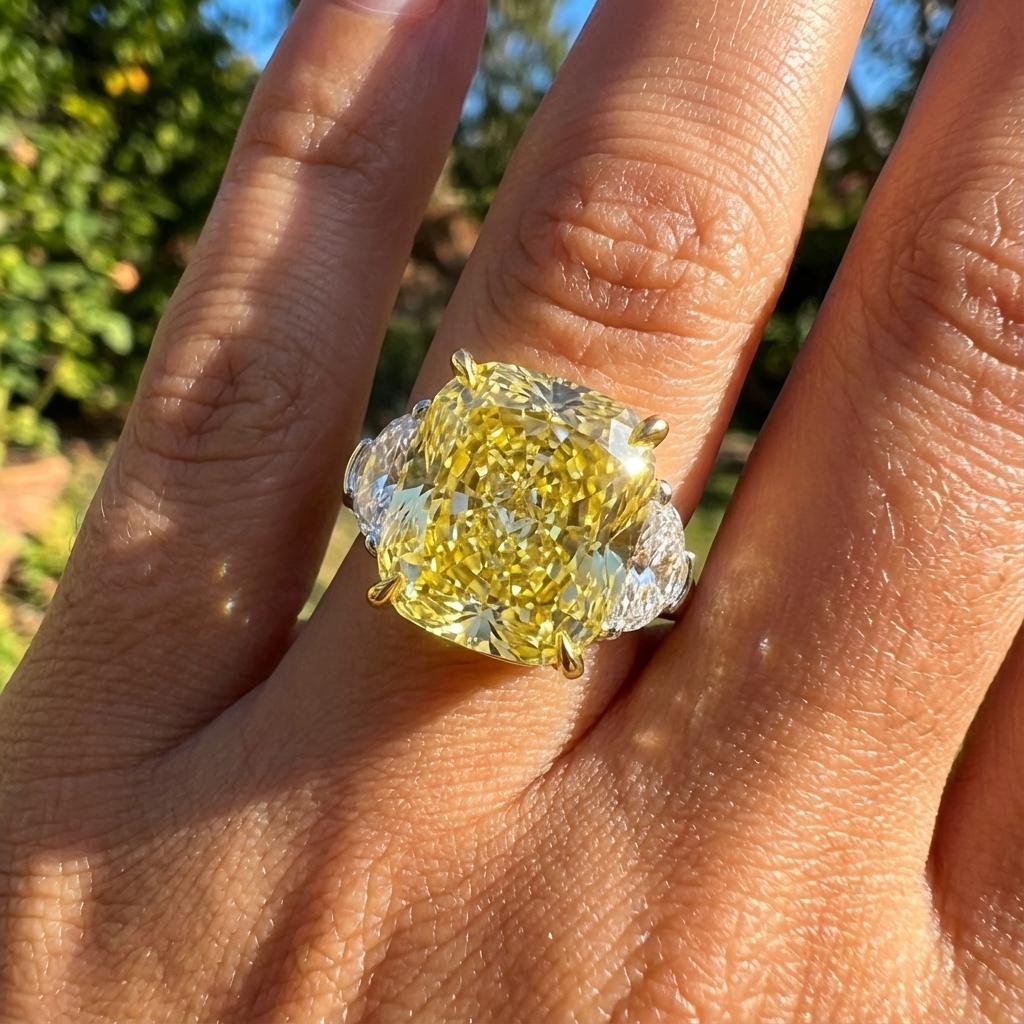 Contemporaneo Magnifico anello con diamante giallo fantasia da 10,11 carati in vendita