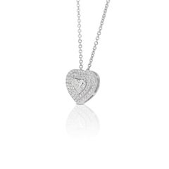 Magnificent 1.01ct Diamonds Double Halo Necklace with Pendant in 18k White Gold