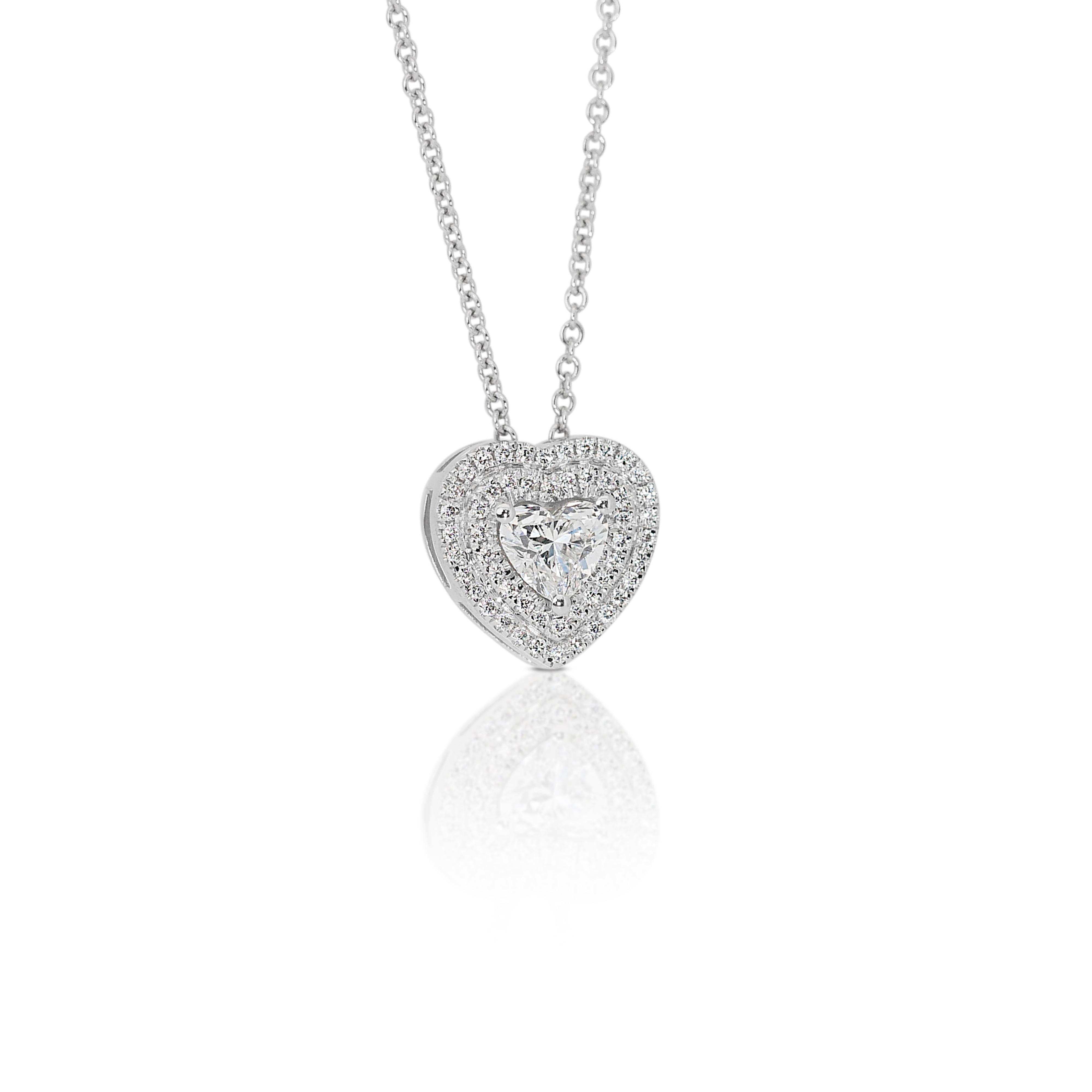 Magnificent 1.01ct Diamonds Double Halo Necklace with Pendant in 18k White Gold For Sale 1