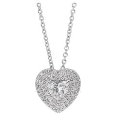 Magnificent 1.01ct Diamonds Double Halo Necklace with Pendant in 18k White Gold