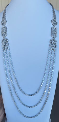 Prächtige 107 Karat Diamant-Halskette im Art-déco-Stil aus 18 Karat Gold mit 3 Schichten