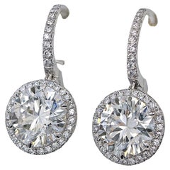 Magnifiques boucles d'oreilles Halo en diamants ronds et brillants de 10,72 carats certifiés GIA