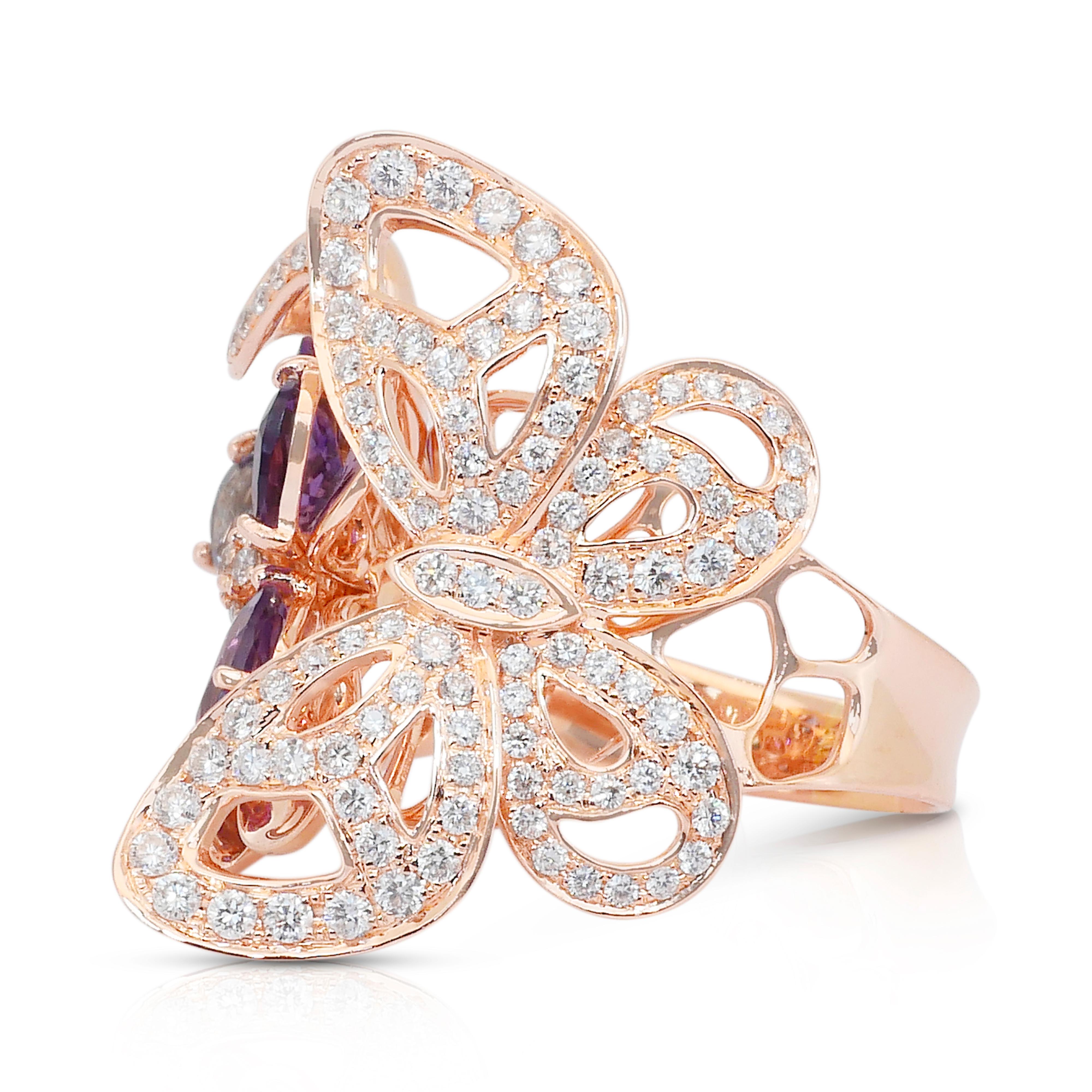 Prächtiger Cocktailring mit 10,84ct Amethysten, Tansaniten und Diamanten (Rundschliff) im Angebot