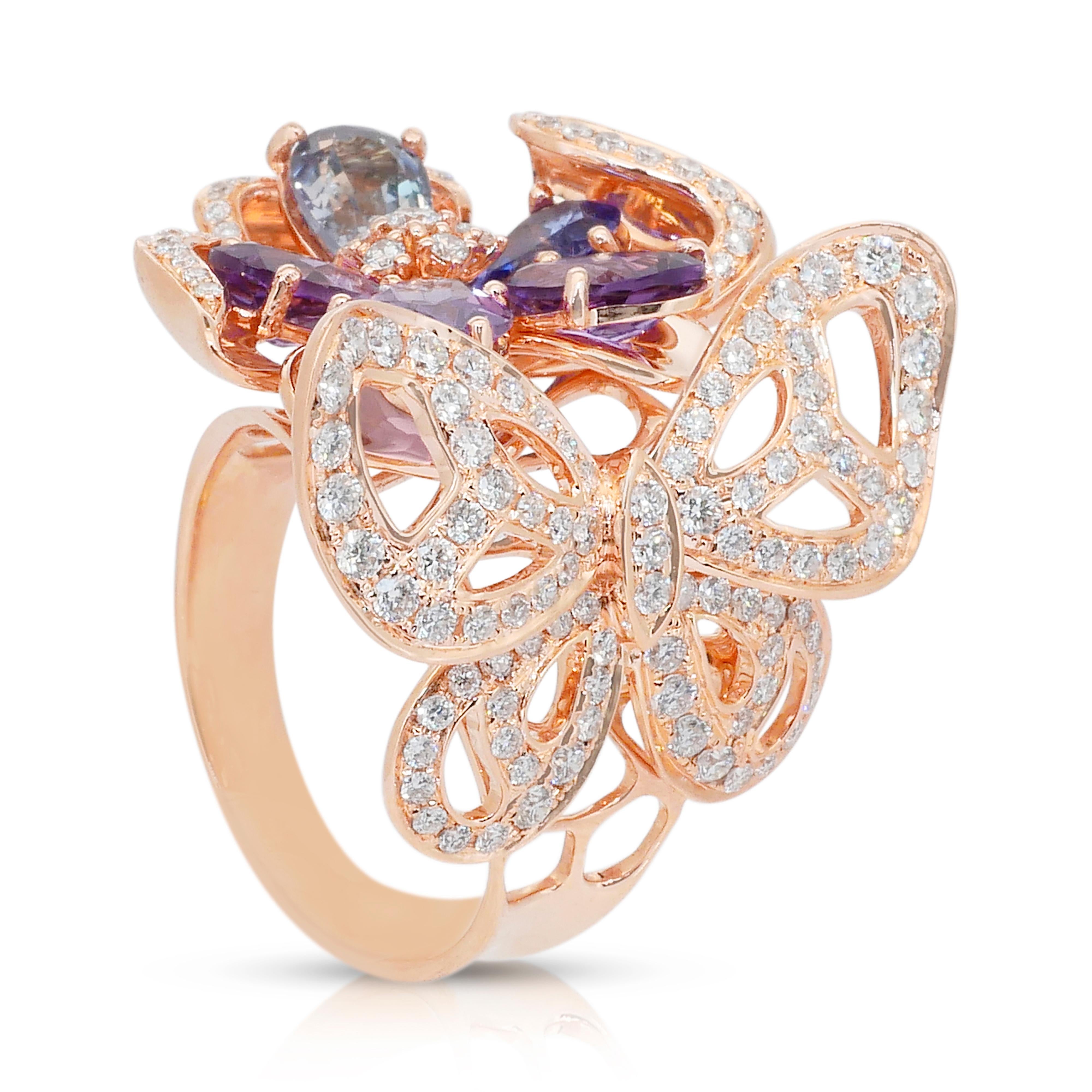 Prächtiger Cocktailring mit 10,84ct Amethysten, Tansaniten und Diamanten im Angebot 1