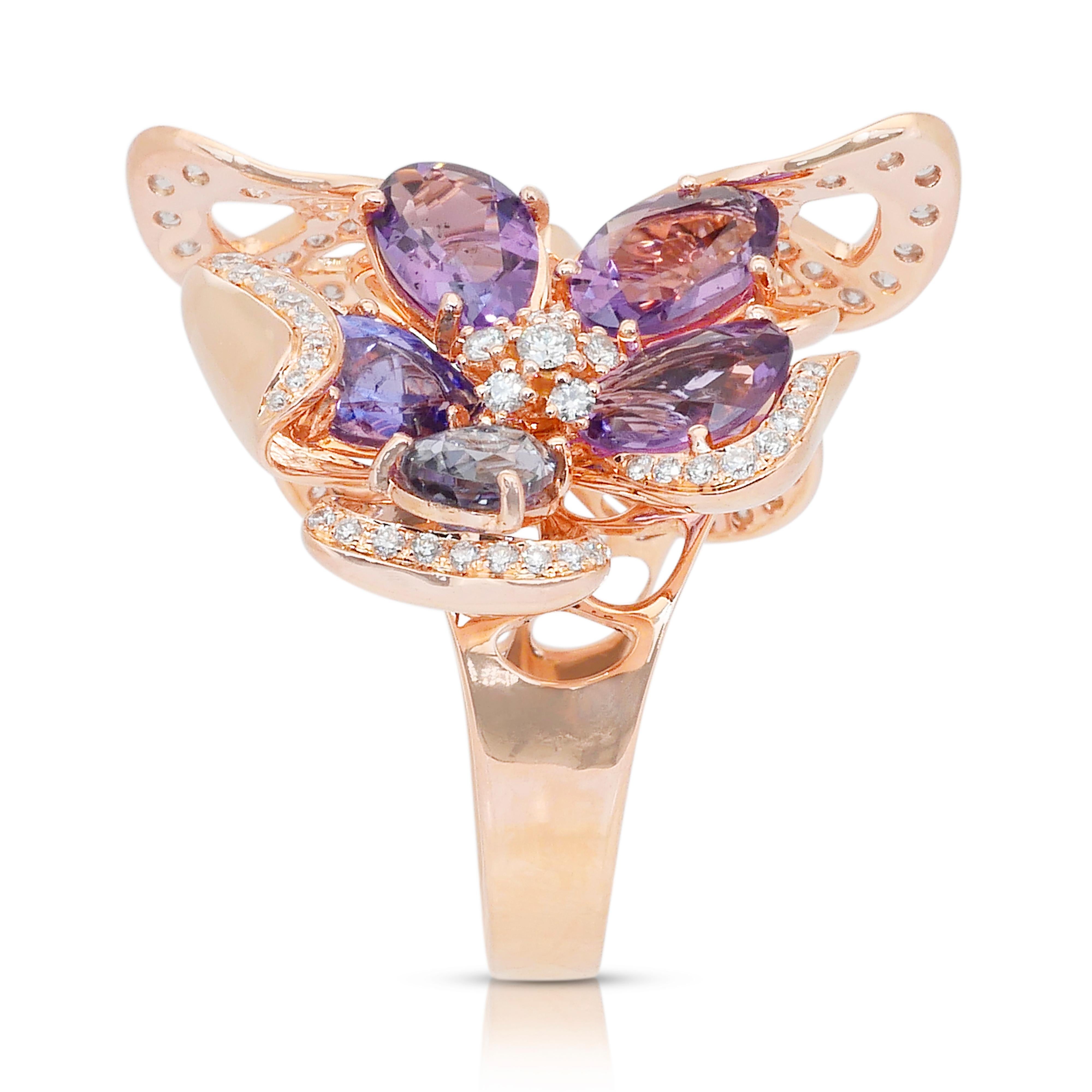 Prächtiger Cocktailring mit 10,84ct Amethysten, Tansaniten und Diamanten im Angebot 2