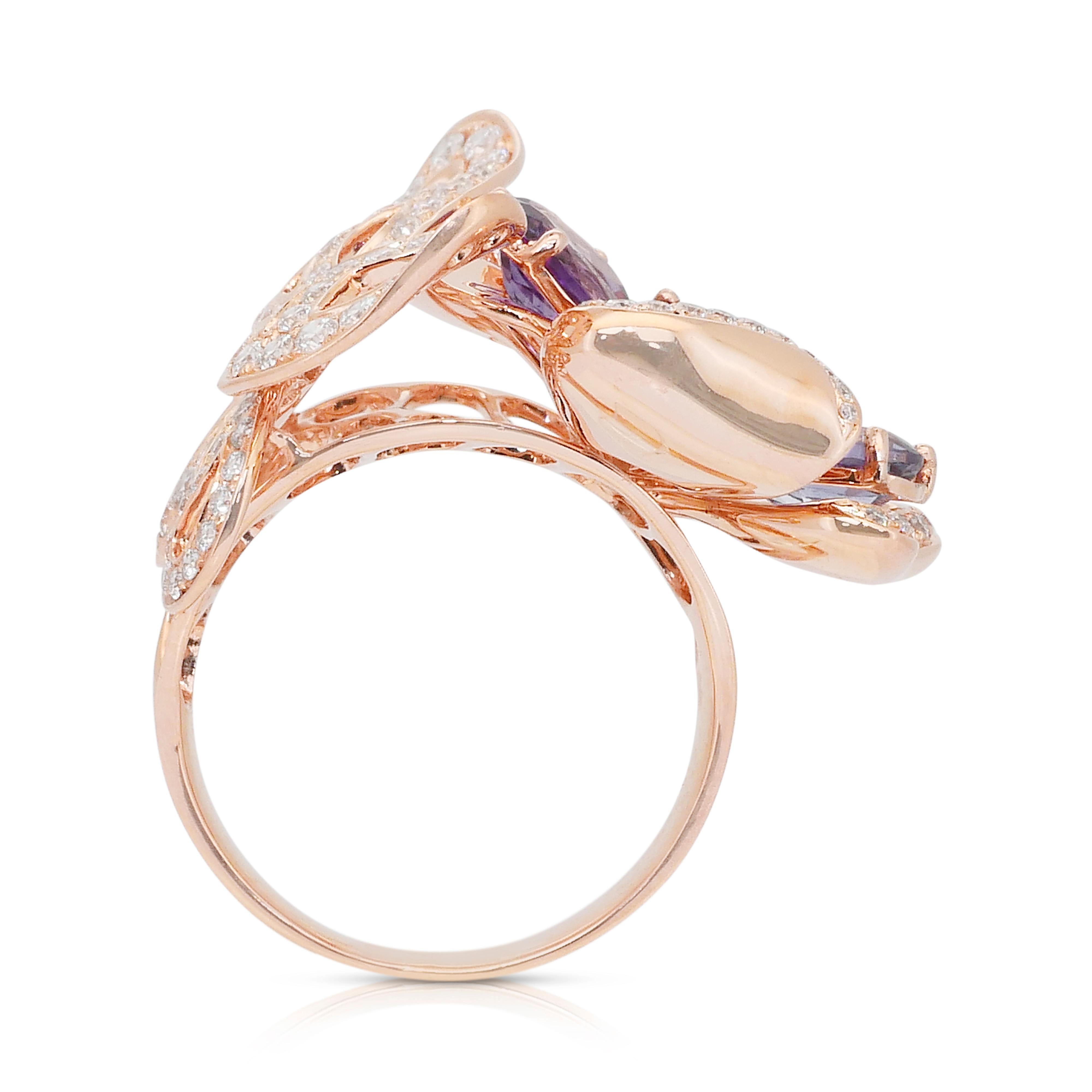 Prächtiger Cocktailring mit 10,84ct Amethysten, Tansaniten und Diamanten im Angebot 4