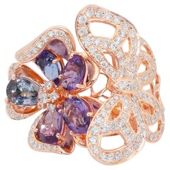 Prächtiger Cocktailring mit 10,84ct Amethysten, Tansaniten und Diamanten