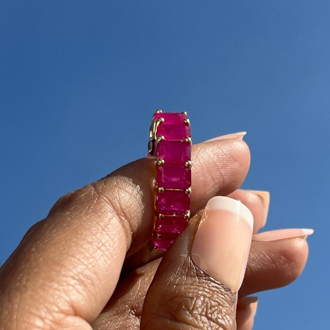 For Sale:  Magnificent 10.91 ct Ruby Eternity Band Ring 14k Yellow Gold Gift for Her 6