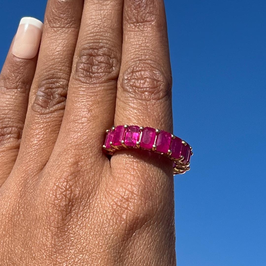 For Sale:  Magnificent 10.91 ct Ruby Eternity Band Ring 14k Yellow Gold Gift for Her 7
