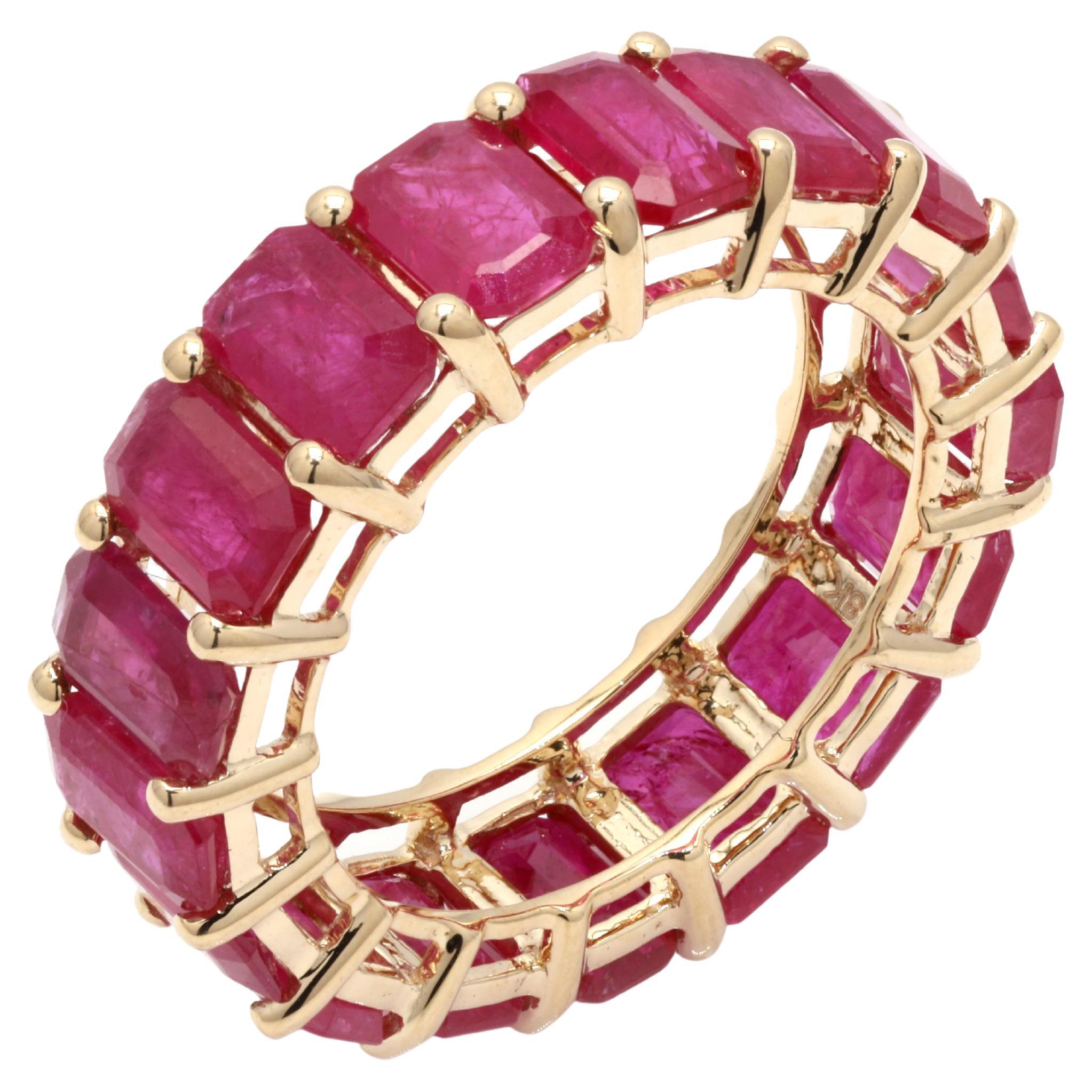 Magnificent 10.91 ct Ruby Eternity Band Ring 14k Yellow Gold Gift for Her