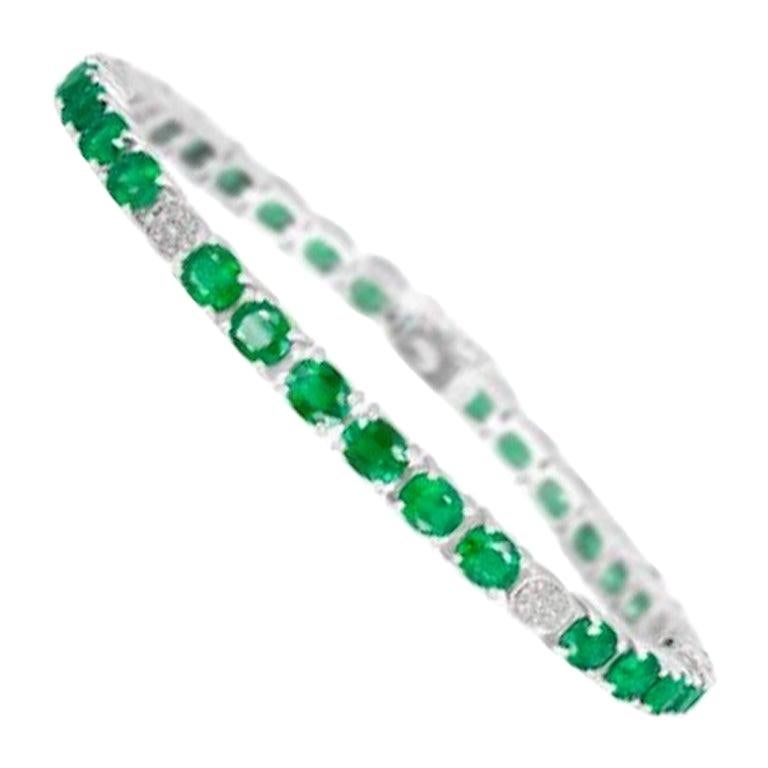 Magnífica Esmeralda Verde de 10 ct Diamante Alta Joyería Oro Blanco Pulsera de Tenis
