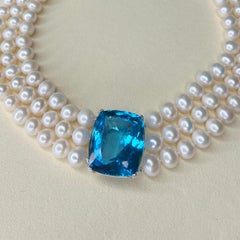 Magnificent 110-Carat Swiss Topaz and Triple-Strand Pearl Statement Necklace