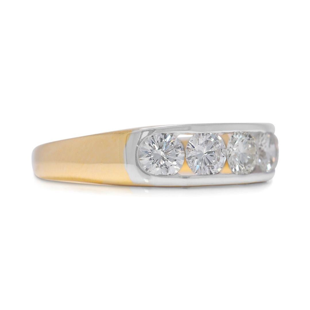 Magnificent 1.1ct Natural Diamond 18K White Gold 5-Stone Ring (Rundschliff) im Angebot