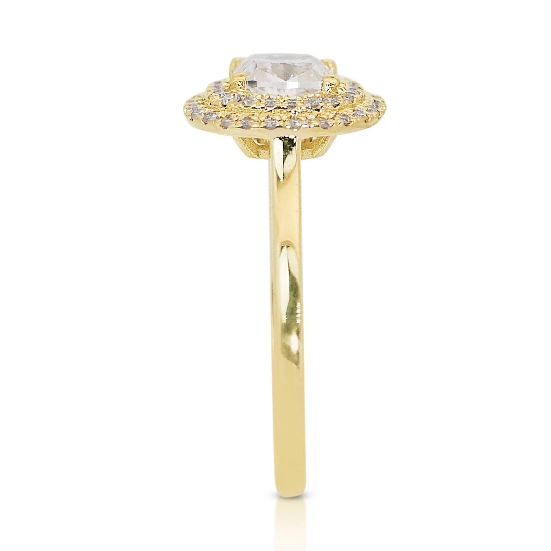 Magnificent 1.22ct Diamond Double Halo Ring in 18k Yellow Gold - GIA Certified For Sale 1