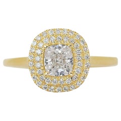 Magnificent 1.22ct Diamond Double Halo Ring in 18k Yellow Gold - GIA Certified