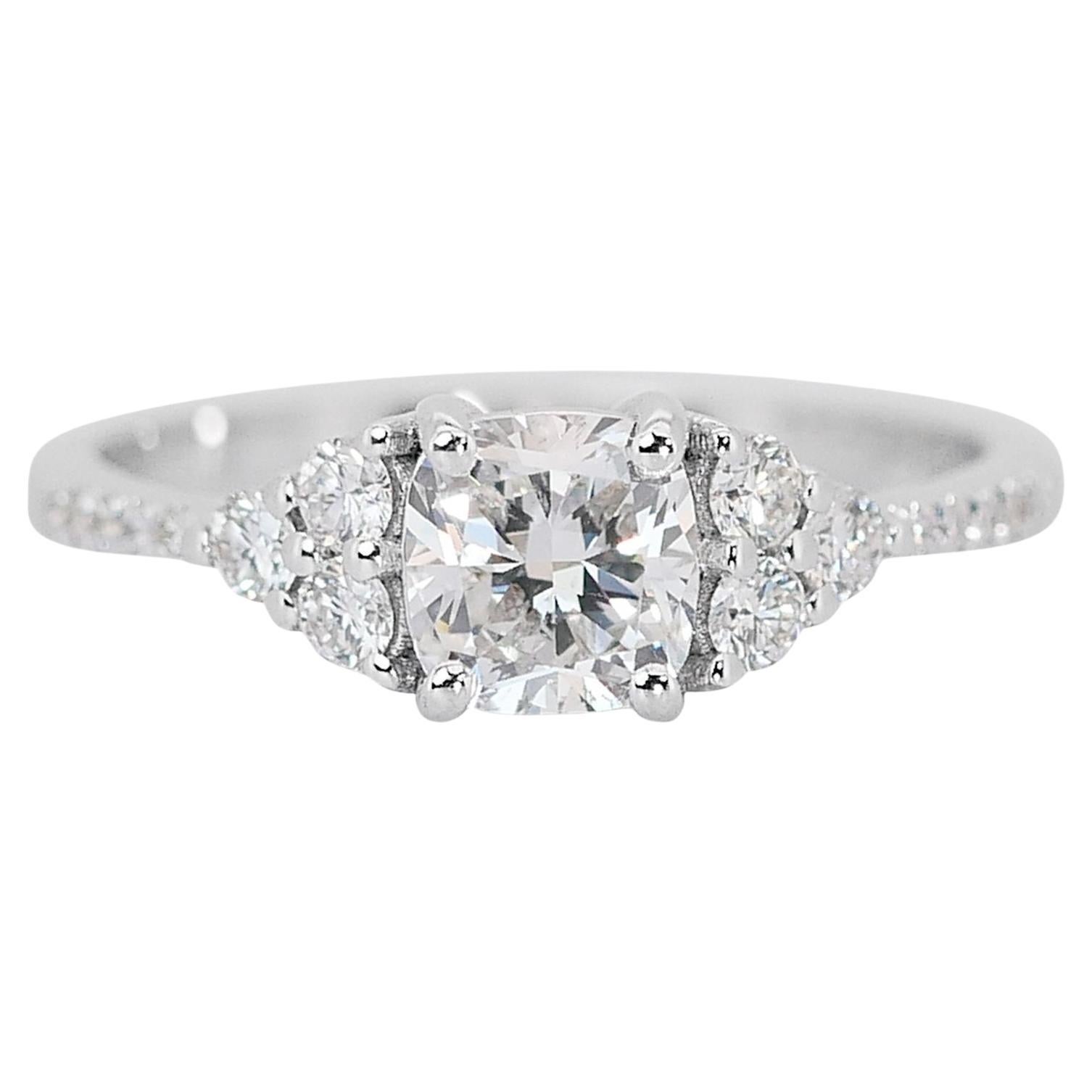 Magnificent 1.30ct Diamonds Pave Ring in 14k White Gold - GIA Certified