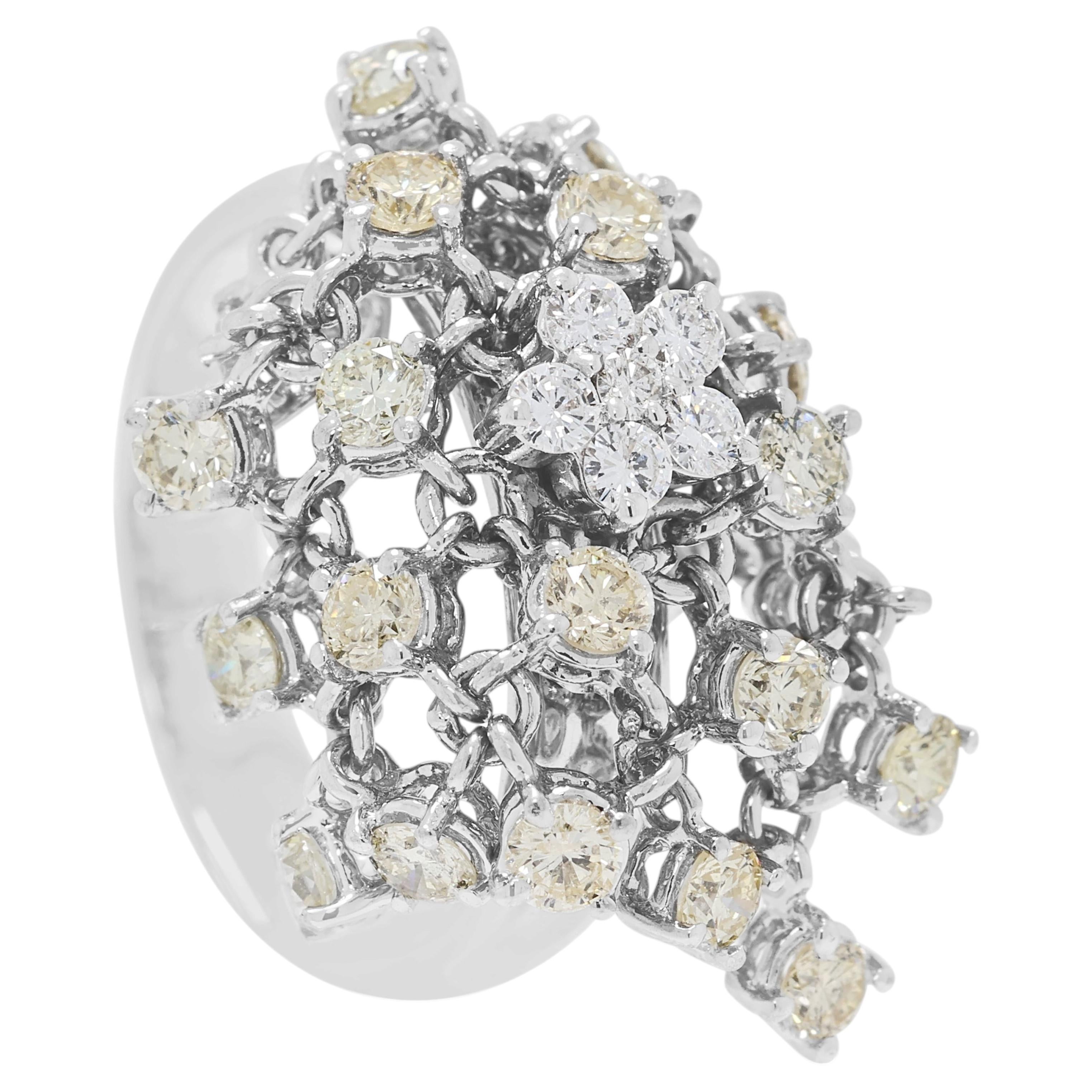 Magnificent 1.32ct Champagne & White Diamond Ring in 18K White Gold