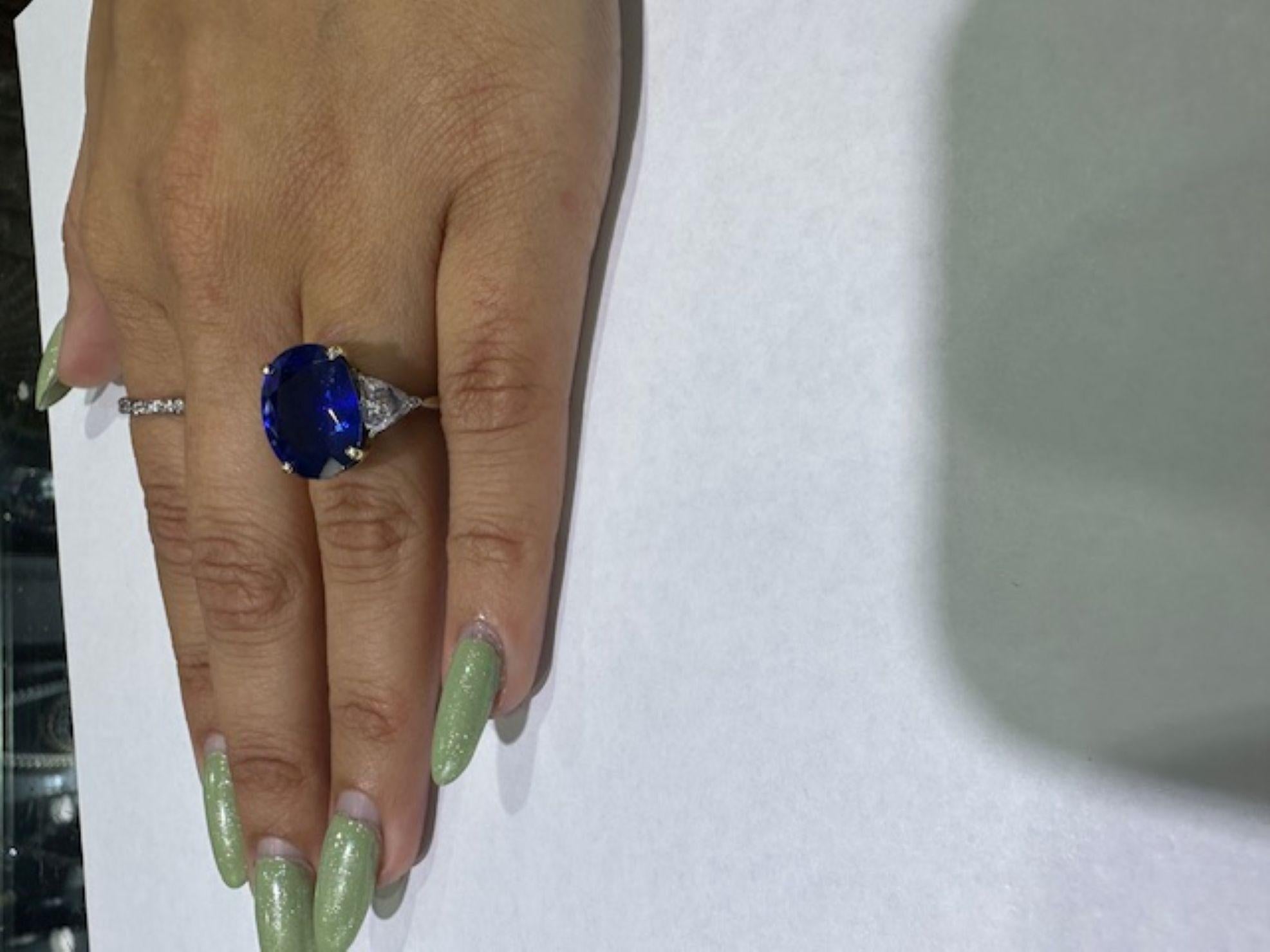 Prächtiger 13,34 Karat ovaler Ceylon-Saphir-Diamantring mit Saphir im Angebot 1