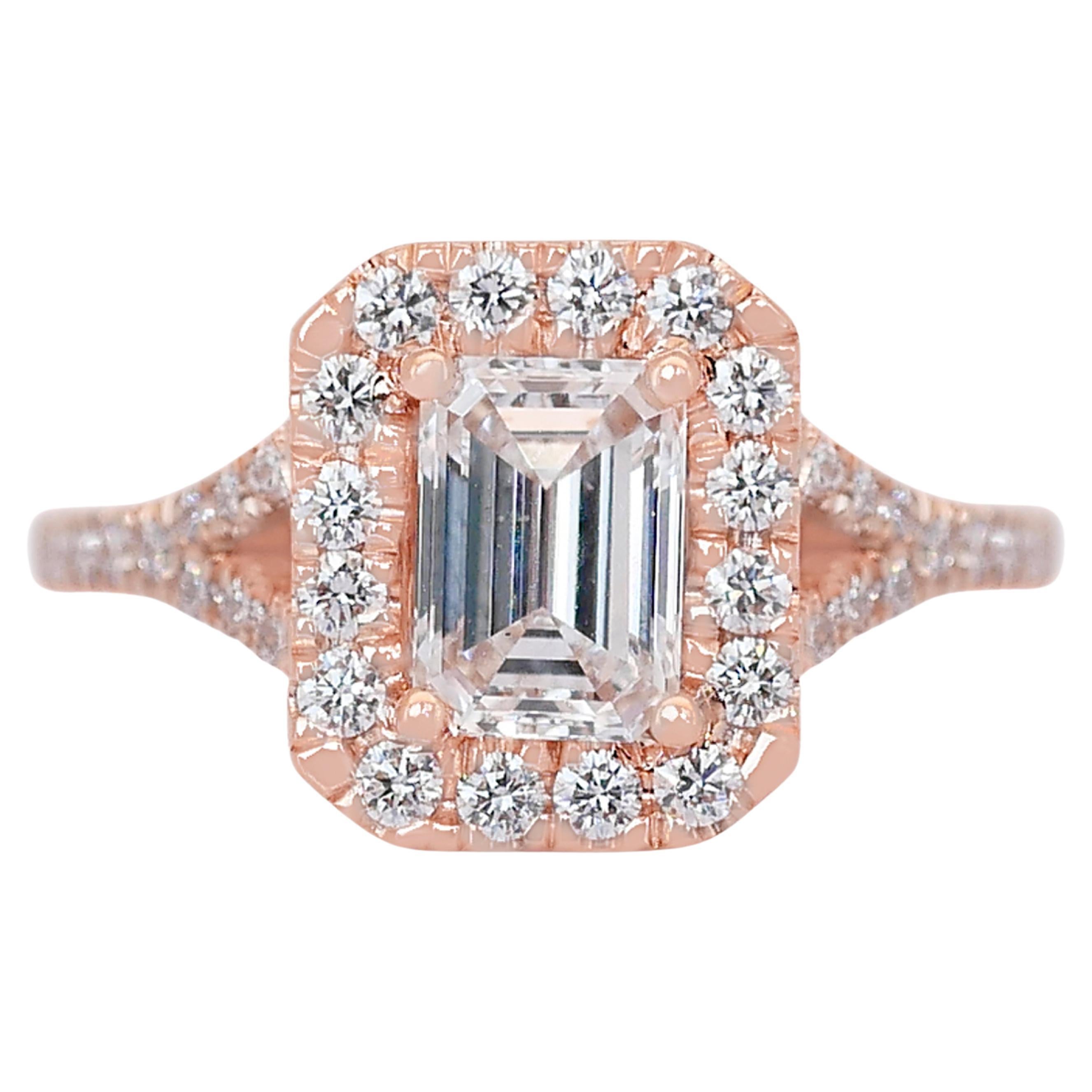 Magnificent 1.33ct Diamonds Halo Ring in 18k Rose Gold - GIA Certified