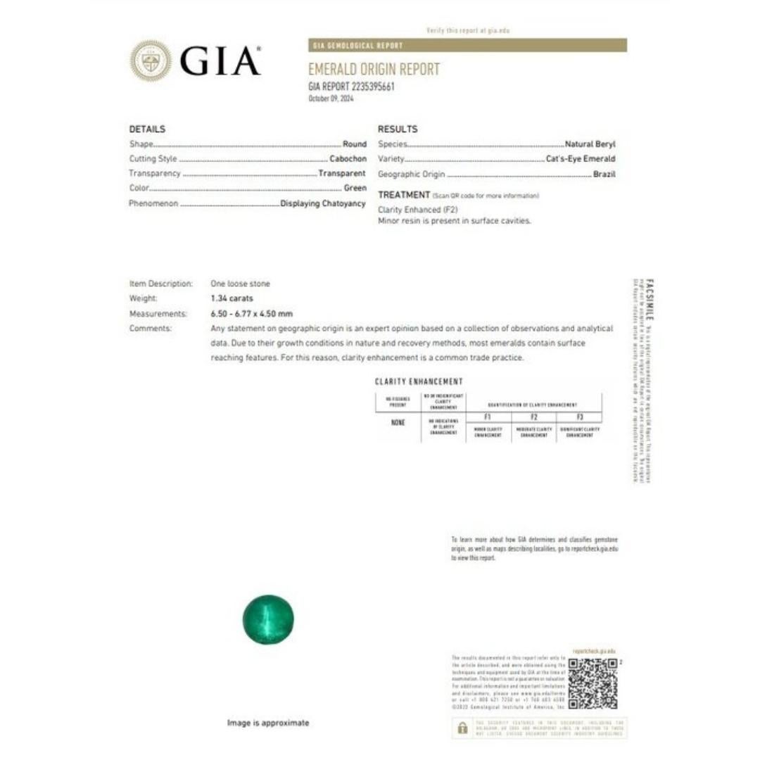 Magnificent 1.34ct Emerald Gemstone - GIA Certified

Presenting a stunning 1.34-carat round emerald, a classic gem celebrated for its vibrant green color and timeless beauty. Certified by GIA, this emerald guarantees exceptional quality and