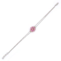 Magnífica Pulsera de Diamantes Flor de Zafiro Rosa de 1,36 qt en Oro Blanco de 18 quilates