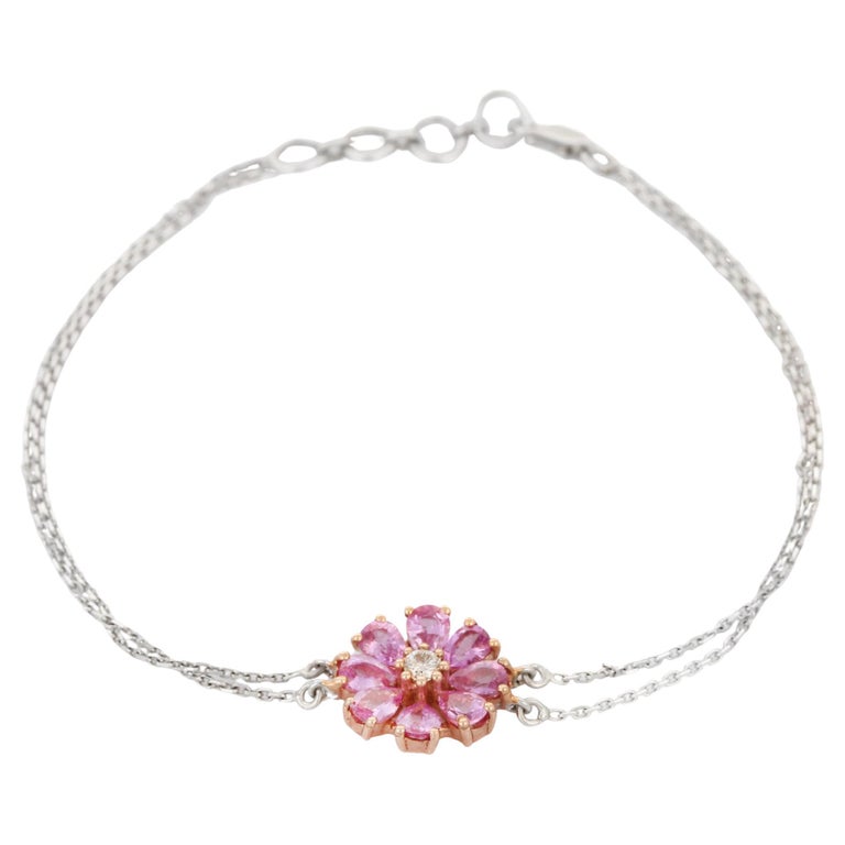 Pink string bracelet with 0.02ct diamond set in white gold
