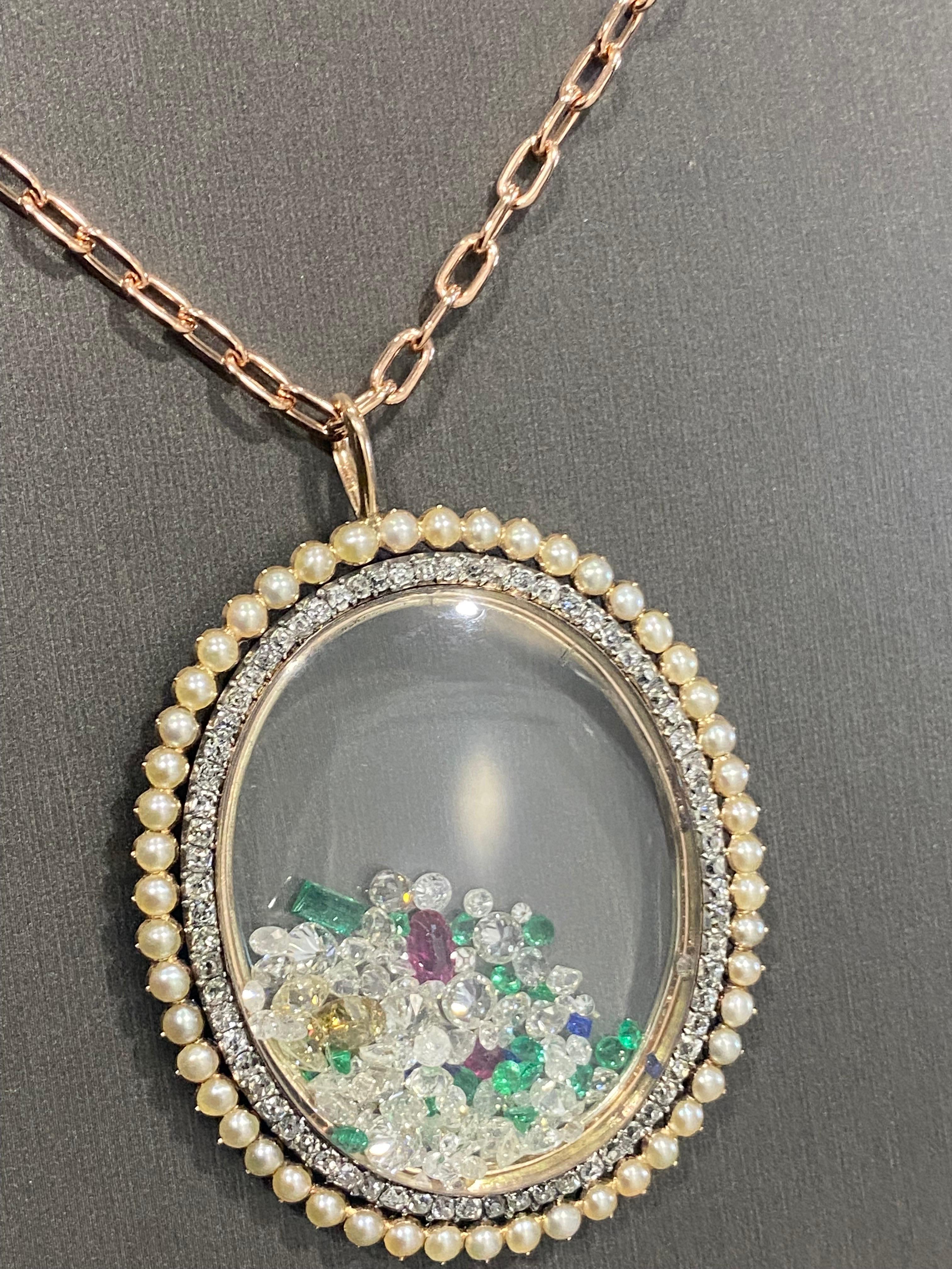 Mindi Mond Pendentif shaker en or rose avec perles et diamants de 13,61 carats Unisexe en vente