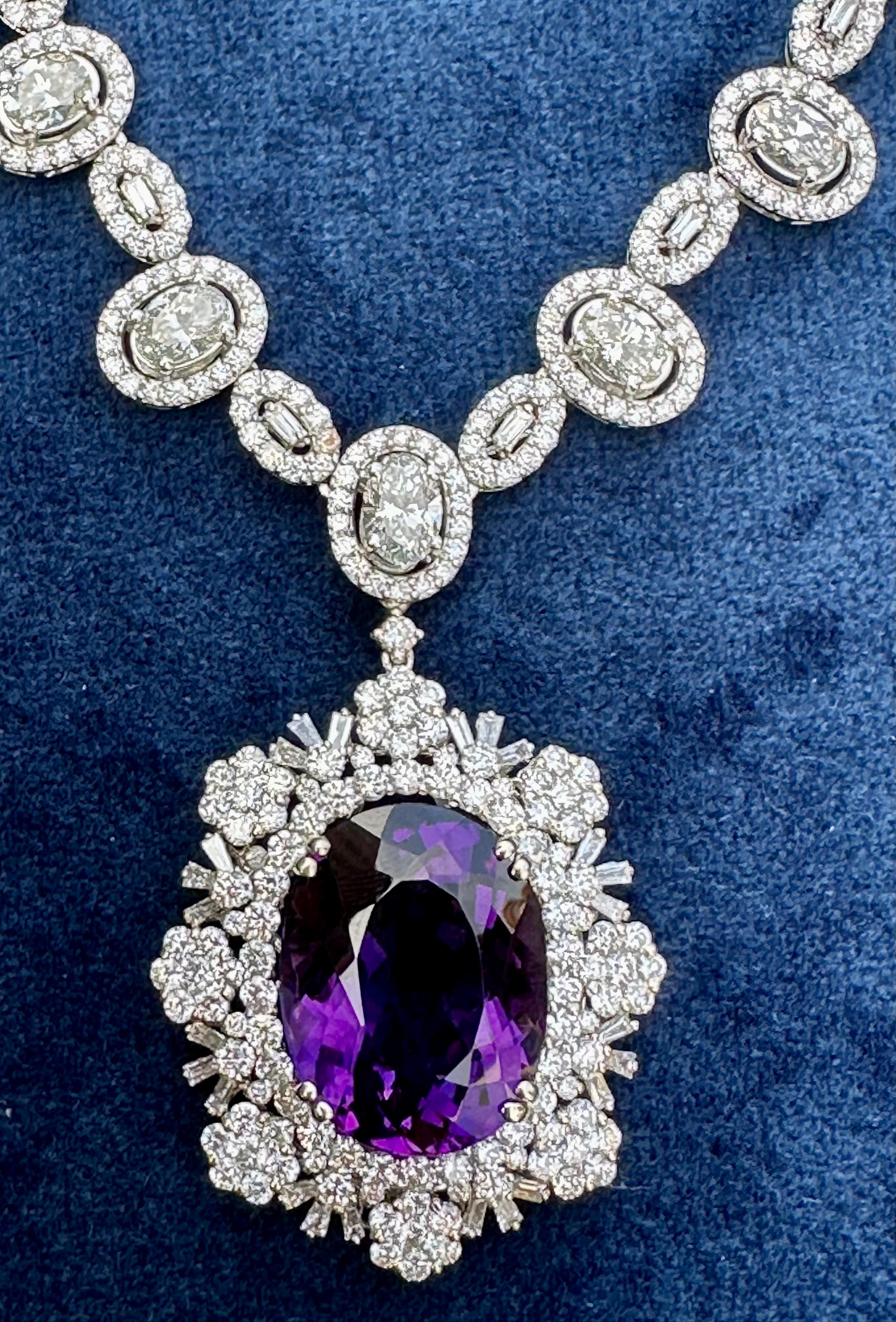  Magnificent 137.22 Carat Amethyst and Diamond Necklace, Earrings, and Ring Set In Excellent Condition In Tustin, CA