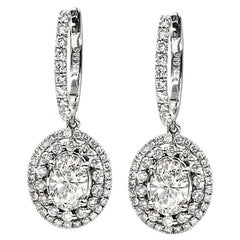 1.42 Carat Oval Cut Diamond Magnificent Drop Earrings with .94ct Round Diamonds
