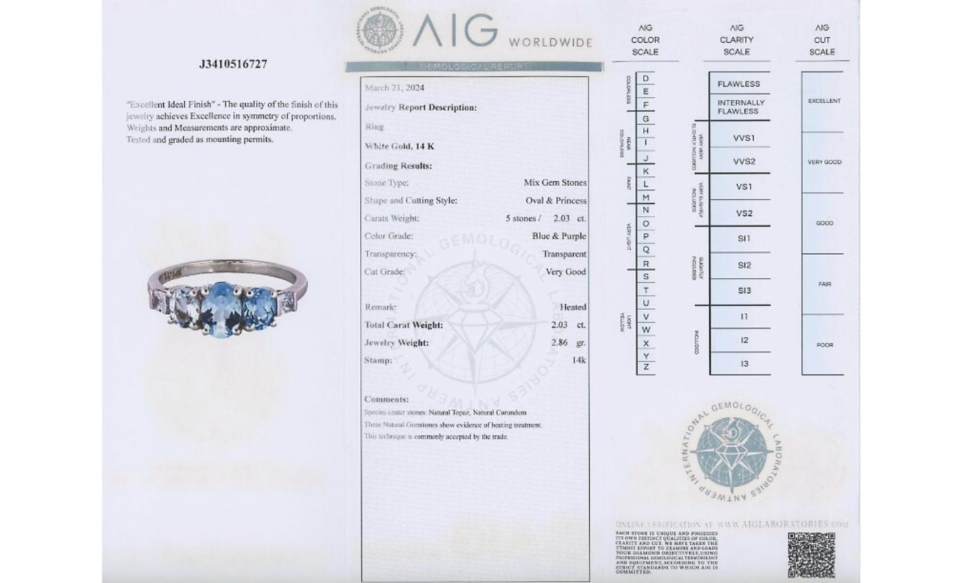 Magnificent 14k White Gold Mixed Gem Stones Pave Ring w/2.03 ct - AIG Certified  1