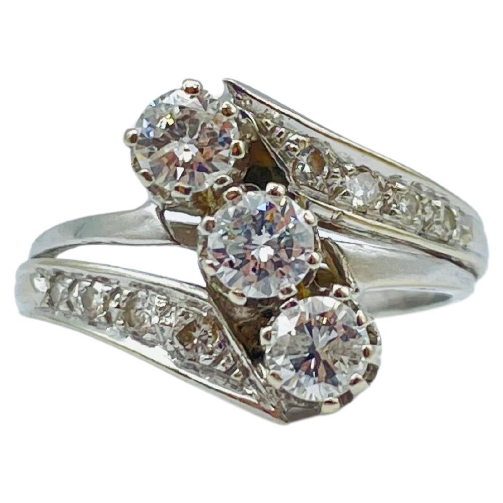 Magnificent 14k White Gold Ring with a Trio of Diamonds Each 0.25 Carat For Sale