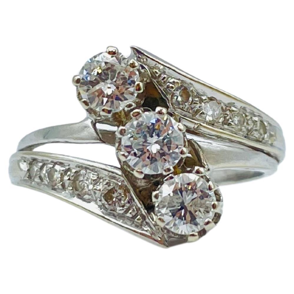 Magnificent 14k White Gold Ring with a Trio of Diamonds Each 0.25 Carat 