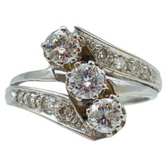 Vintage Magnificent 14k White Gold Ring with a Trio of Diamonds Each 0.25 Carat 