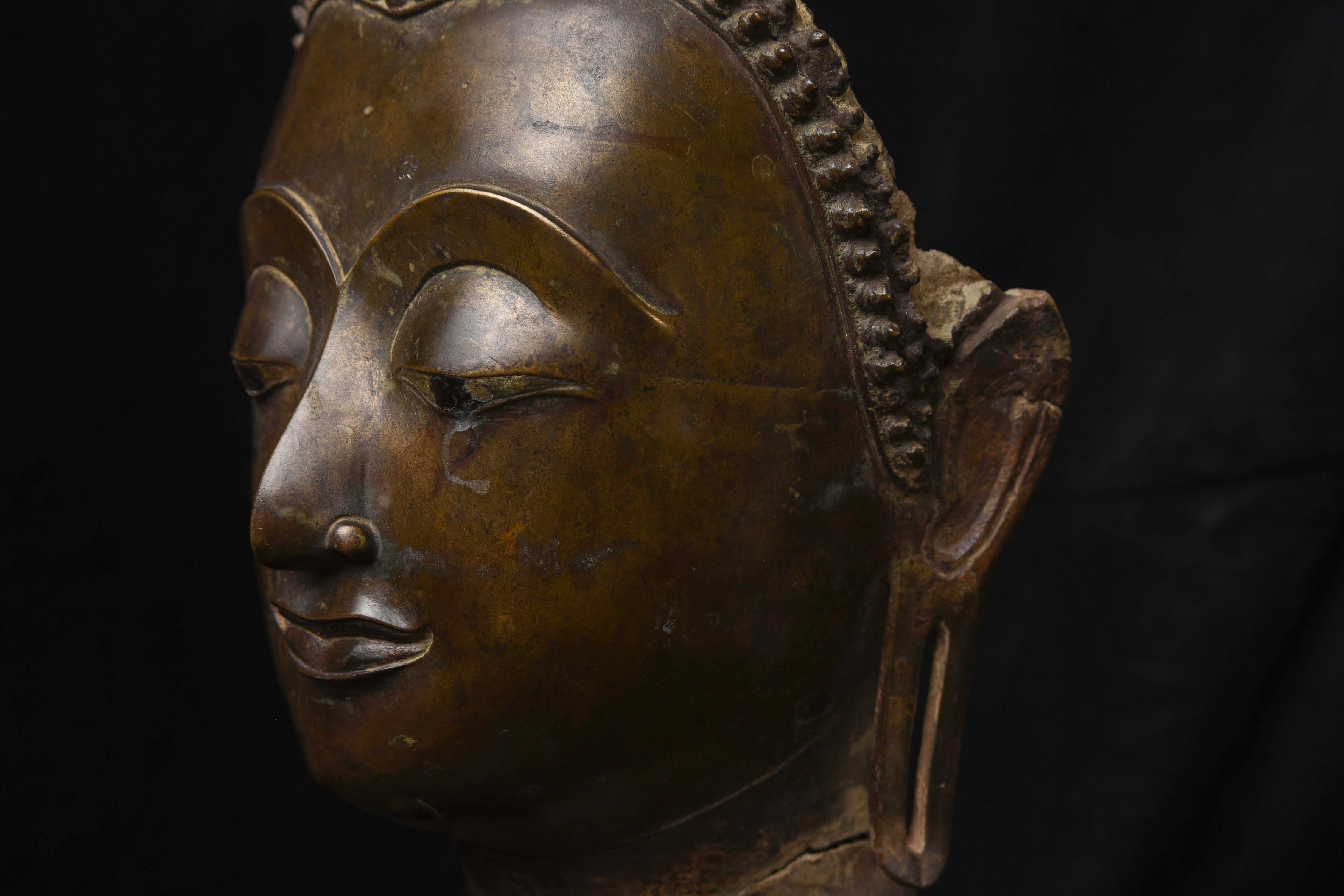 Magnificent 15thc Thai Buddha Partial Head, from a High-Level or Royal Foundry For Sale 7