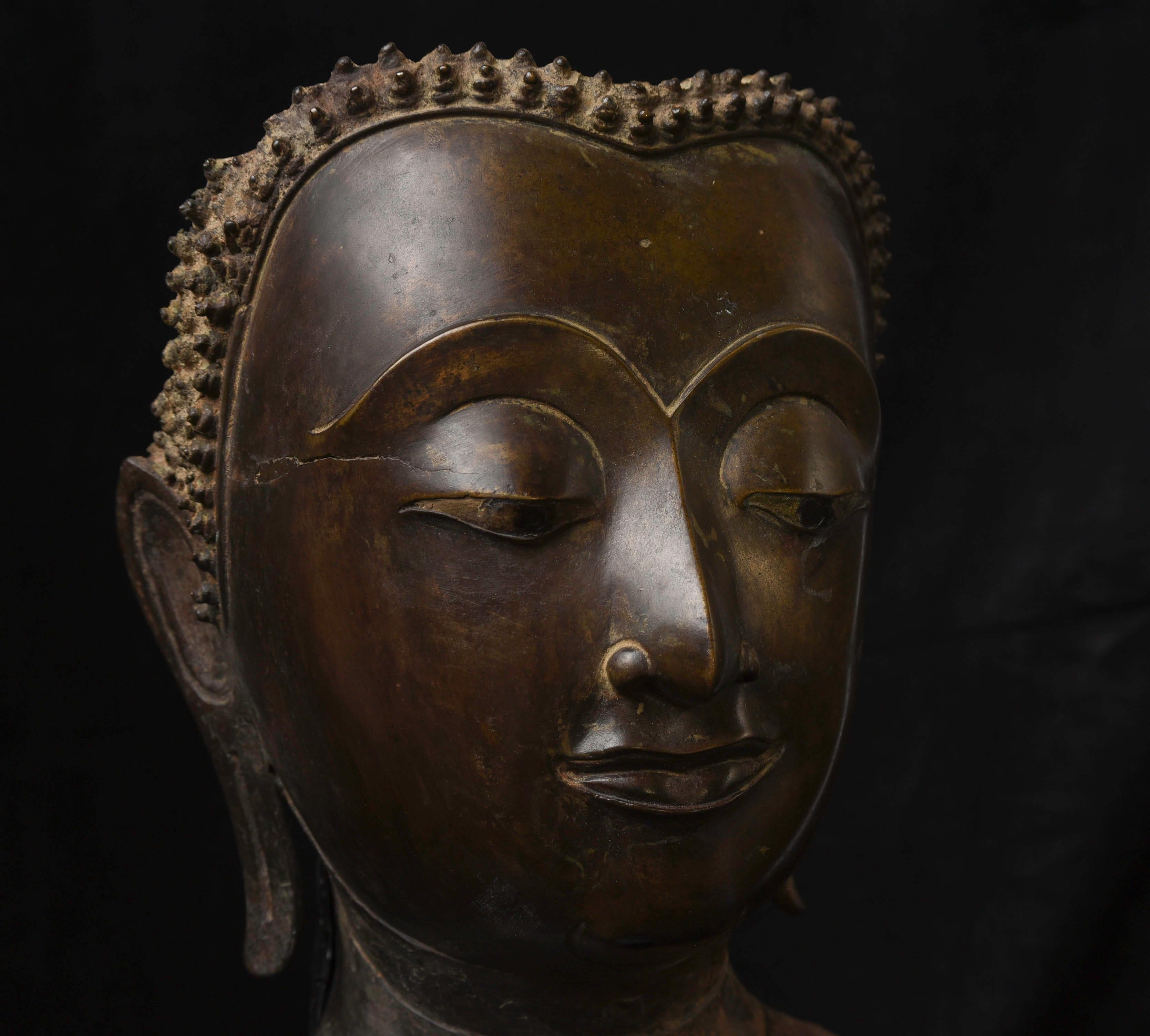 Magnificent 15thc Thai Buddha Partial Head, from a High-Level or Royal Foundry For Sale 13
