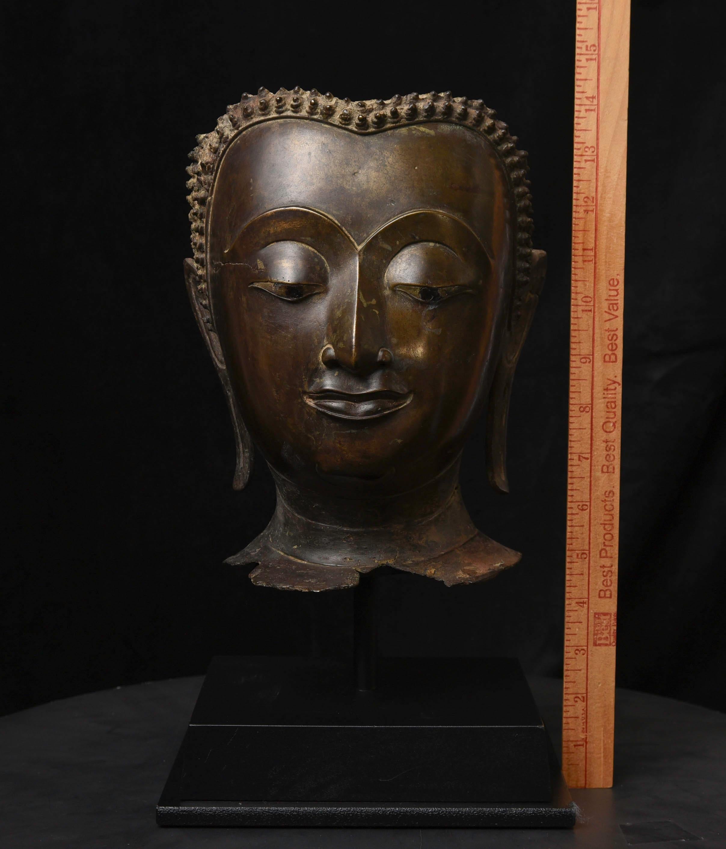 Magnificent 15thc Thai Buddha Partial Head, from a High-Level or Royal Foundry In Good Condition For Sale In Ukiah, CA