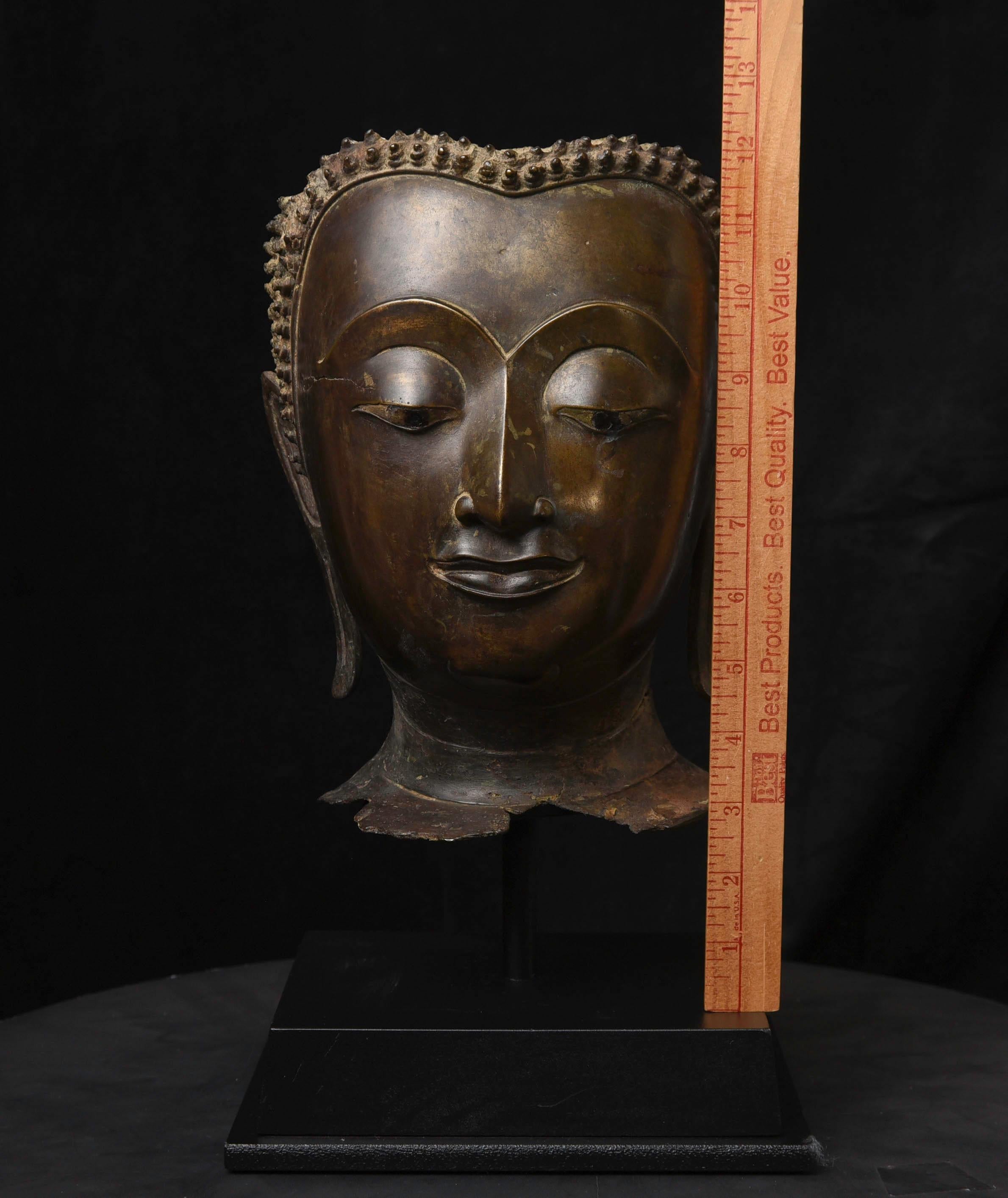 18th Century and Earlier Magnificent 15thc Thai Buddha Partial Head, from a High-Level or Royal Foundry For Sale