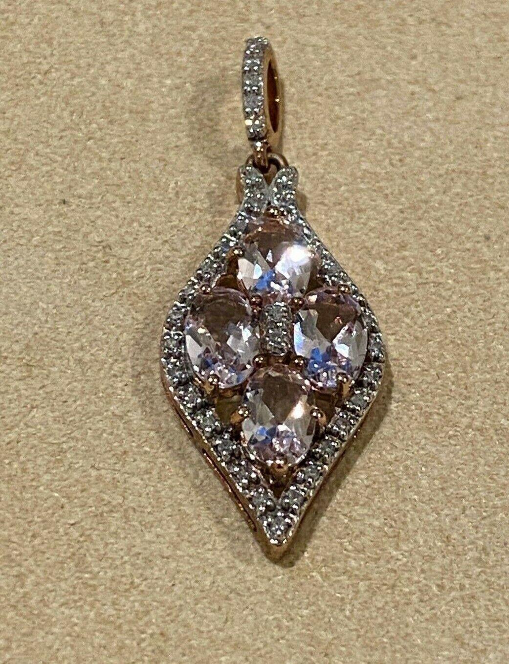 Magnificent 1.60ct Morganite & Diamond Flower Shaped Pendant in 9K 9ct Rose Gold For Sale 2
