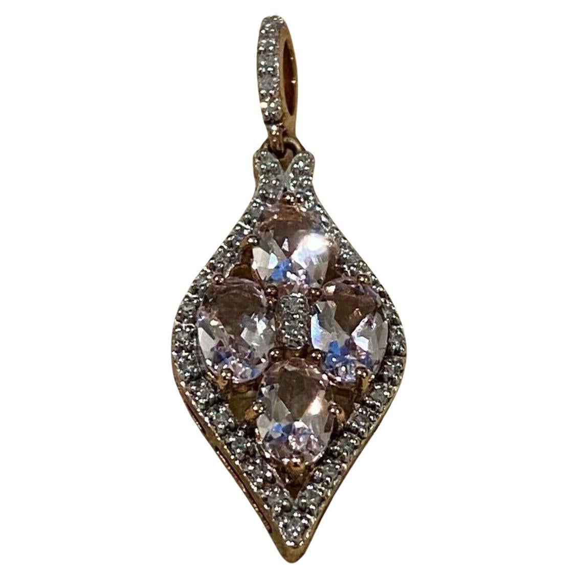 Magnificent 1.60ct Morganite & Diamond Flower Shaped Pendant in 9K 9ct Rose Gold For Sale