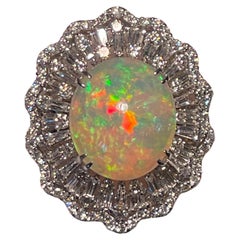 Magnificent 16.39 Carat Opal and Diamond 18 Karat White Gold Cocktail Ring
