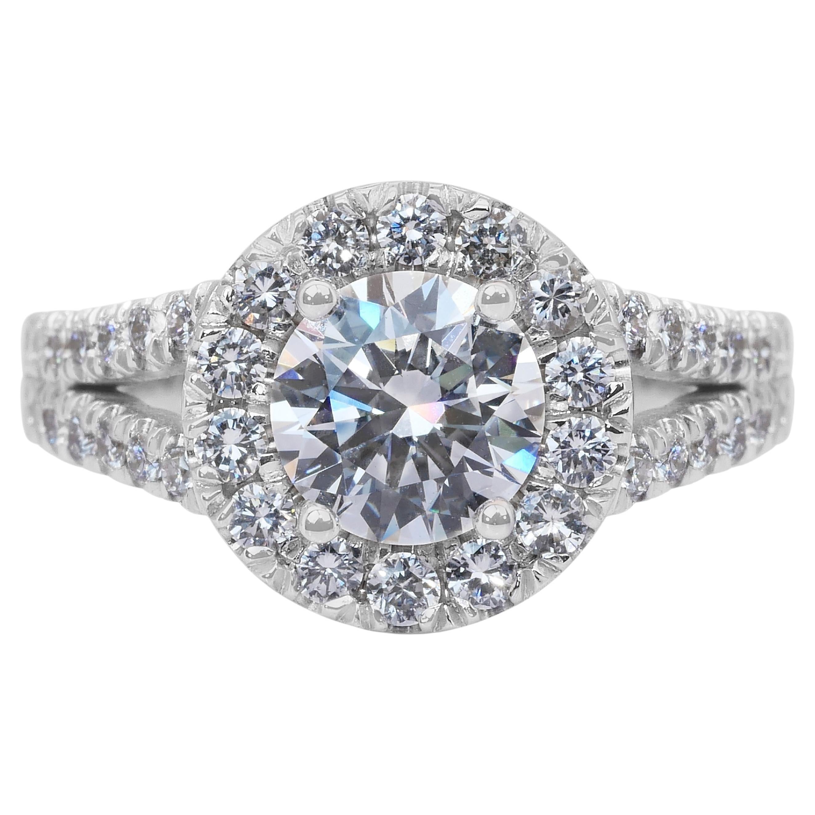 Magnificent 1.66ct Diamonds Halo Ring in 18k White Gold - IGI Certified