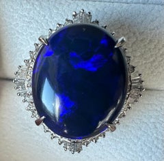 Magnificent 16.75ct Australian Black Opal & Diamond Platinum Ring