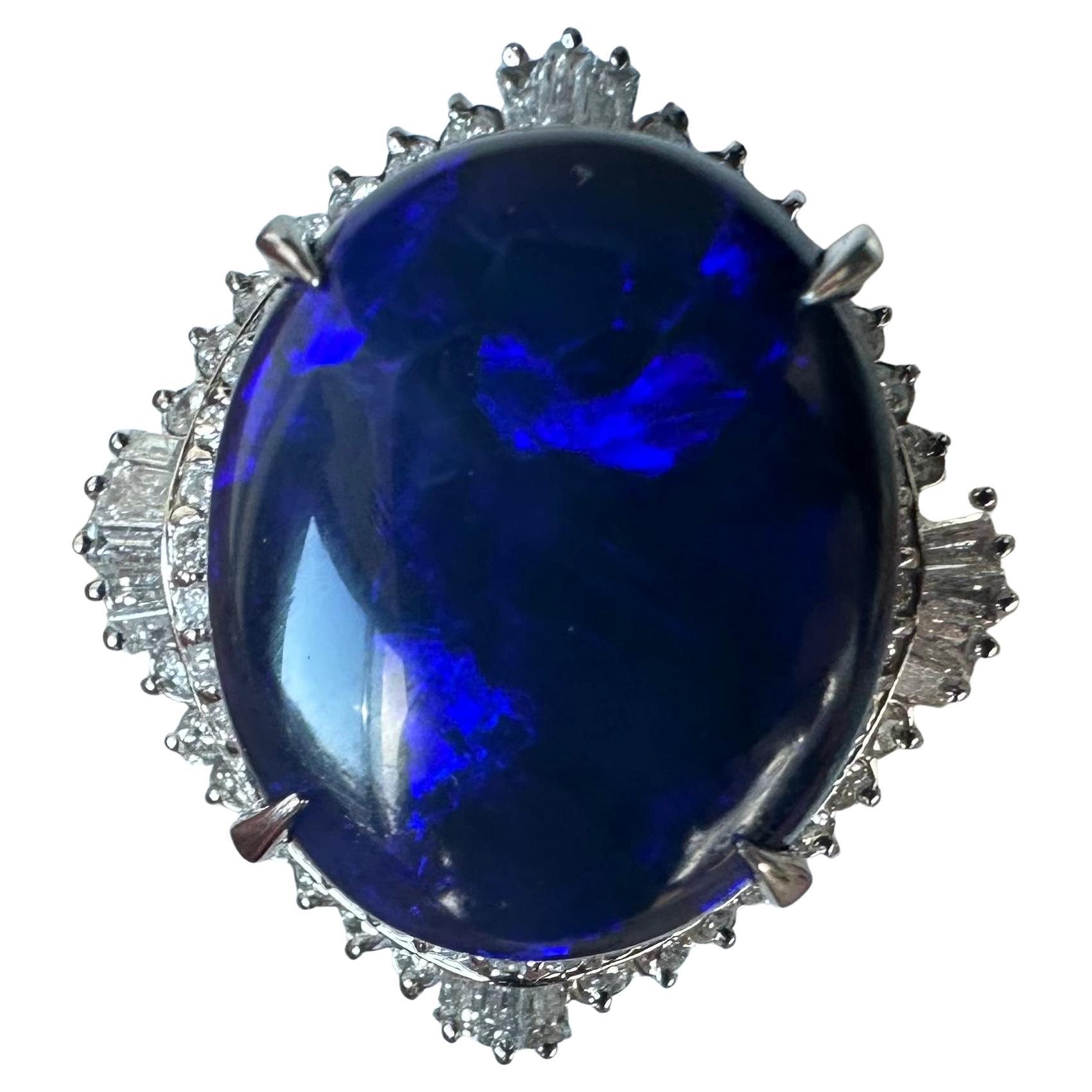 Magnificent 16.75ct Australian Black Opal 
Diamond Platinum Ring For Sale
