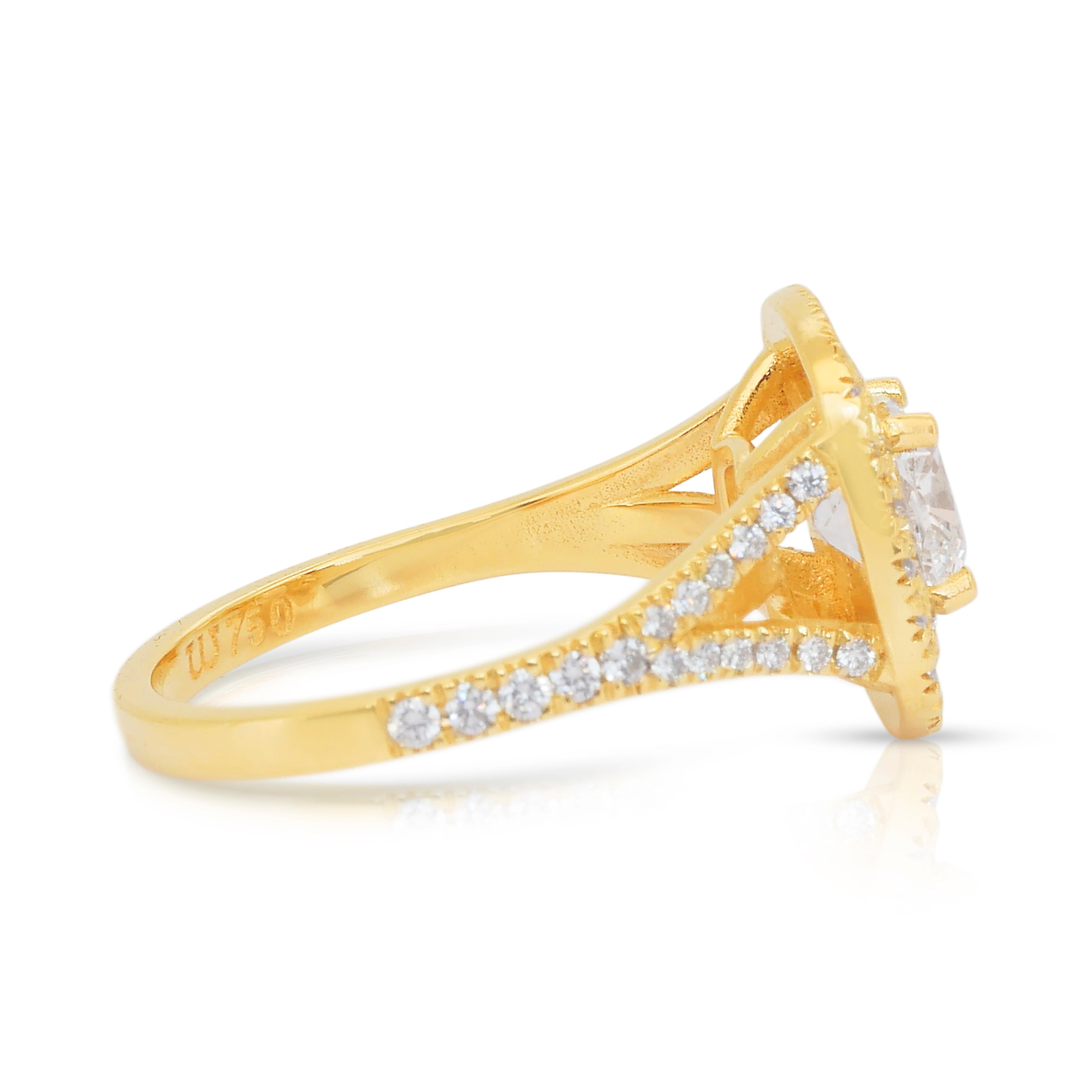 Magnifico anello con doppia aureola di diamanti da 1,70 carati in oro giallo 18 carati - Certificato IGI In condizioni Nuovo in vendita a רמת גן, IL