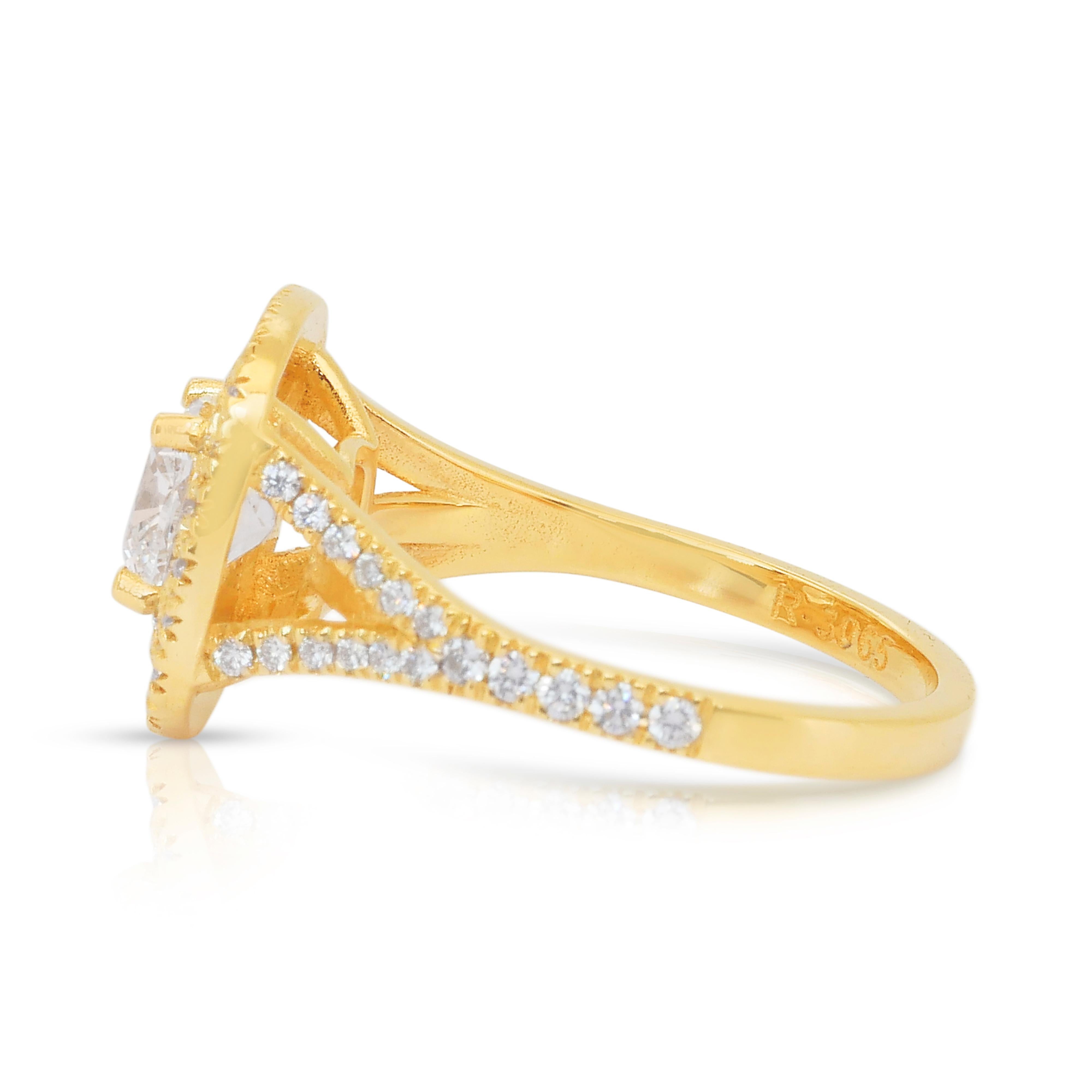 Magnifico anello con doppia aureola di diamanti da 1,70 carati in oro giallo 18 carati - Certificato IGI in vendita 1