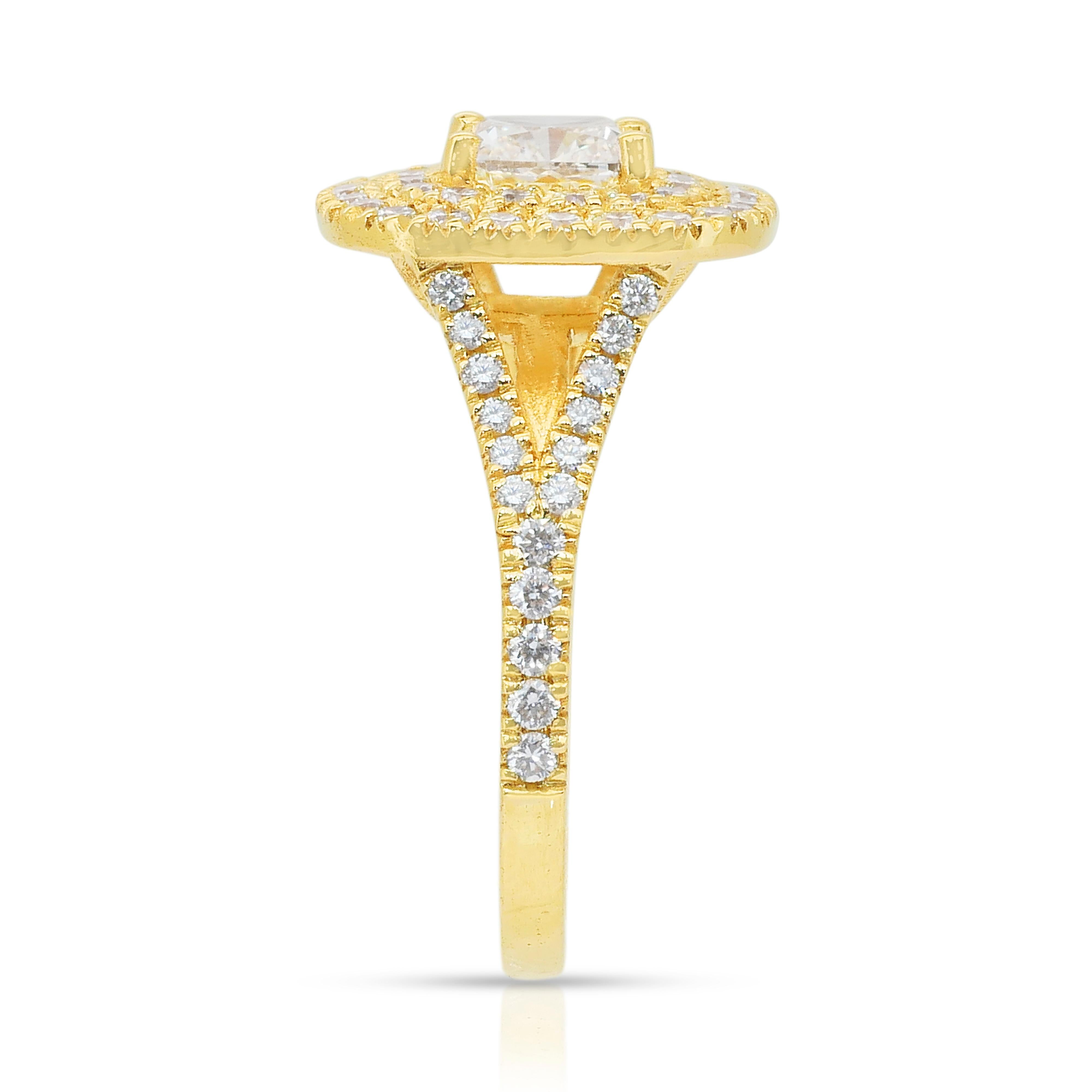 Magnifico anello con doppia aureola di diamanti da 1,70 carati in oro giallo 18 carati - Certificato IGI in vendita 2